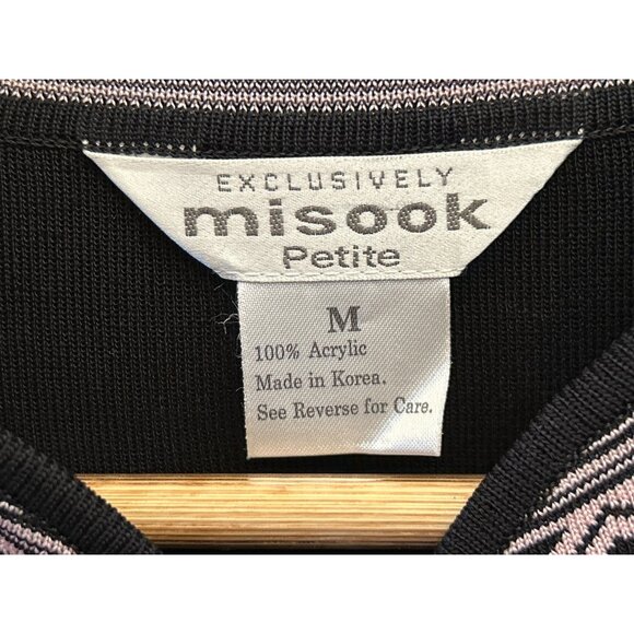 Vintage Misook Black Pink Geometric Trim Button Petite Cardigan SZ M Minimalist - Picture 4 of 6